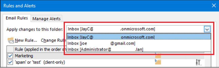 select the one to which you want to import Outlook rules