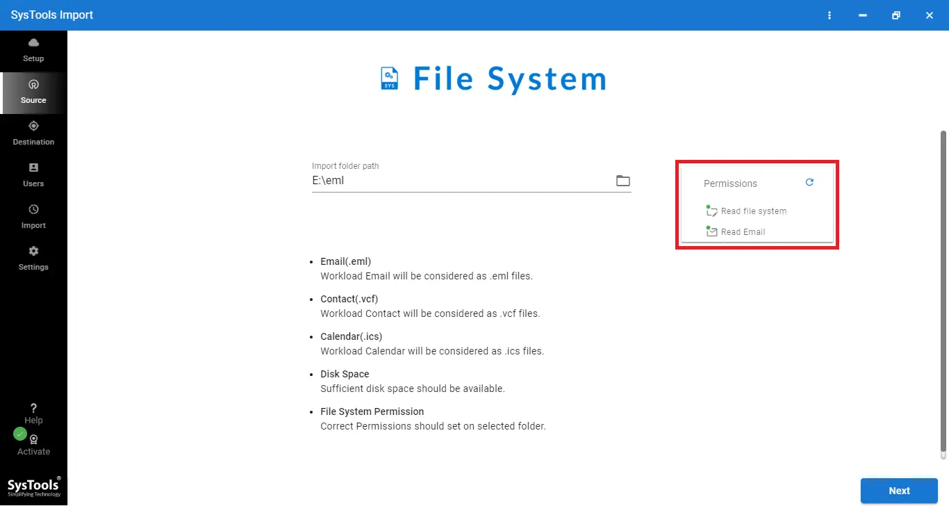 Enter the location of the EML files