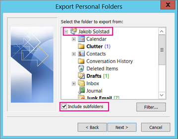 Select the Outlook Data File