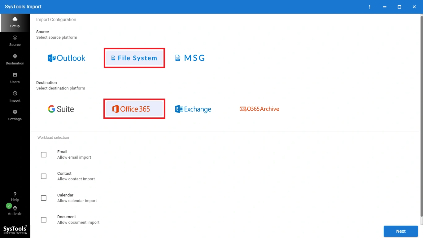 Choose the source and target platform