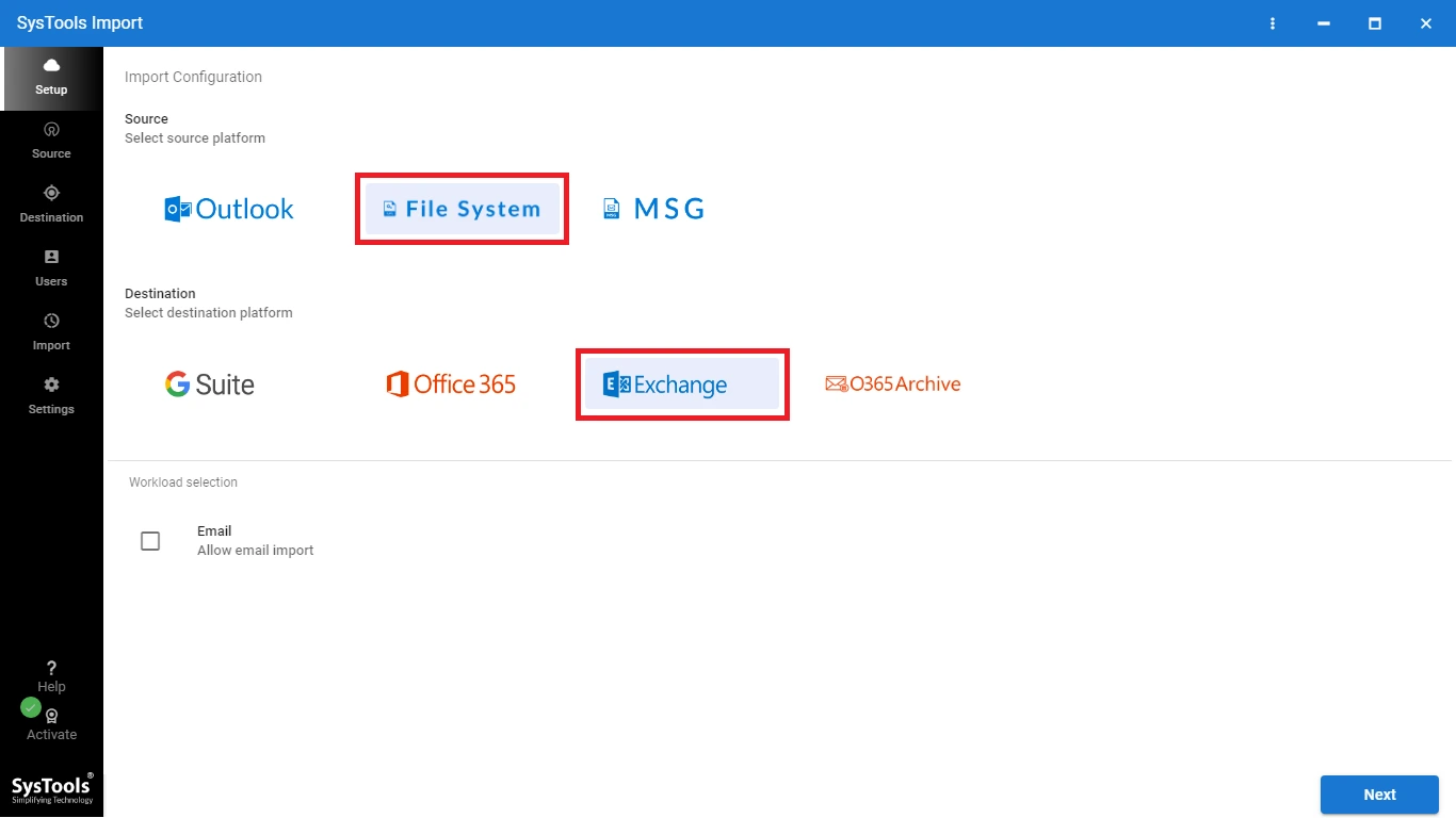 Choose source and target