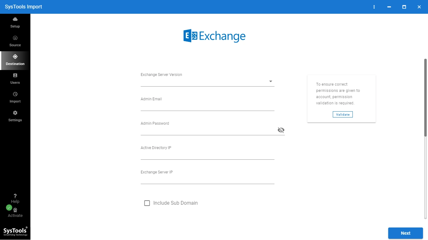 Enter the Exchange Admin credentials