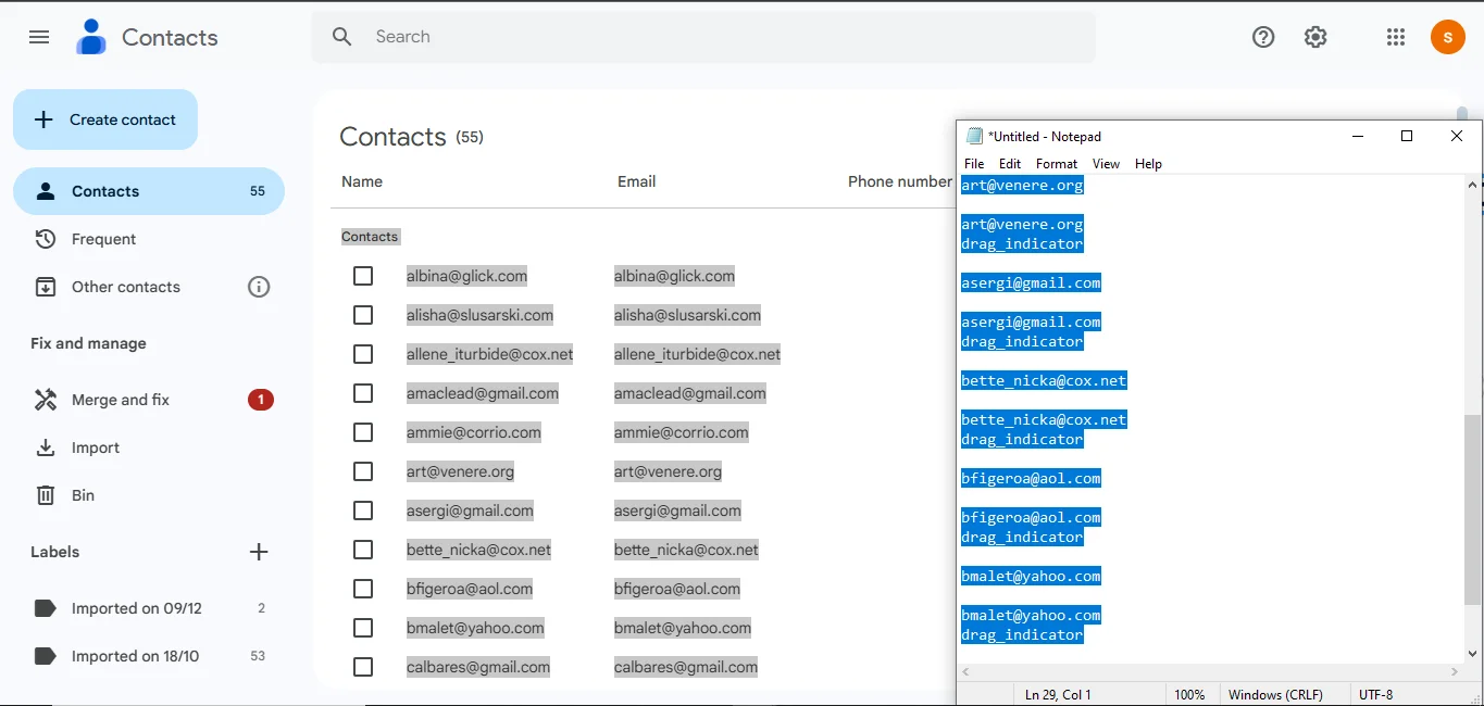 Copy Paste Google Contacts to Save them Locally